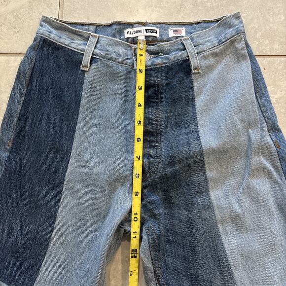 Levis Re/Done Button Fly Jeans Women’s Sz 24 Relaxed Blue Patchwork Indigo 27” - Picture 8 of 13